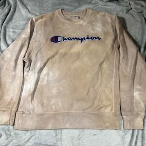 Champion Reverse Weave Crewneck Sweatshirt Large Bleach Dye Distressed Logo